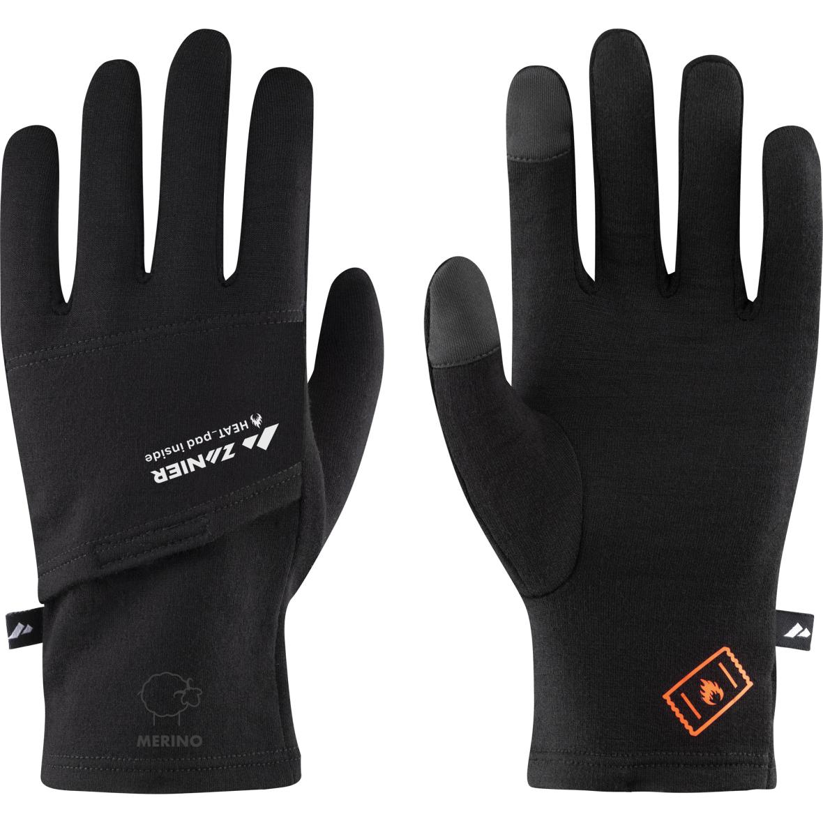 Merino Liner Heat Pads Touch Fingerhandschuhe Schwarz_2000 | S